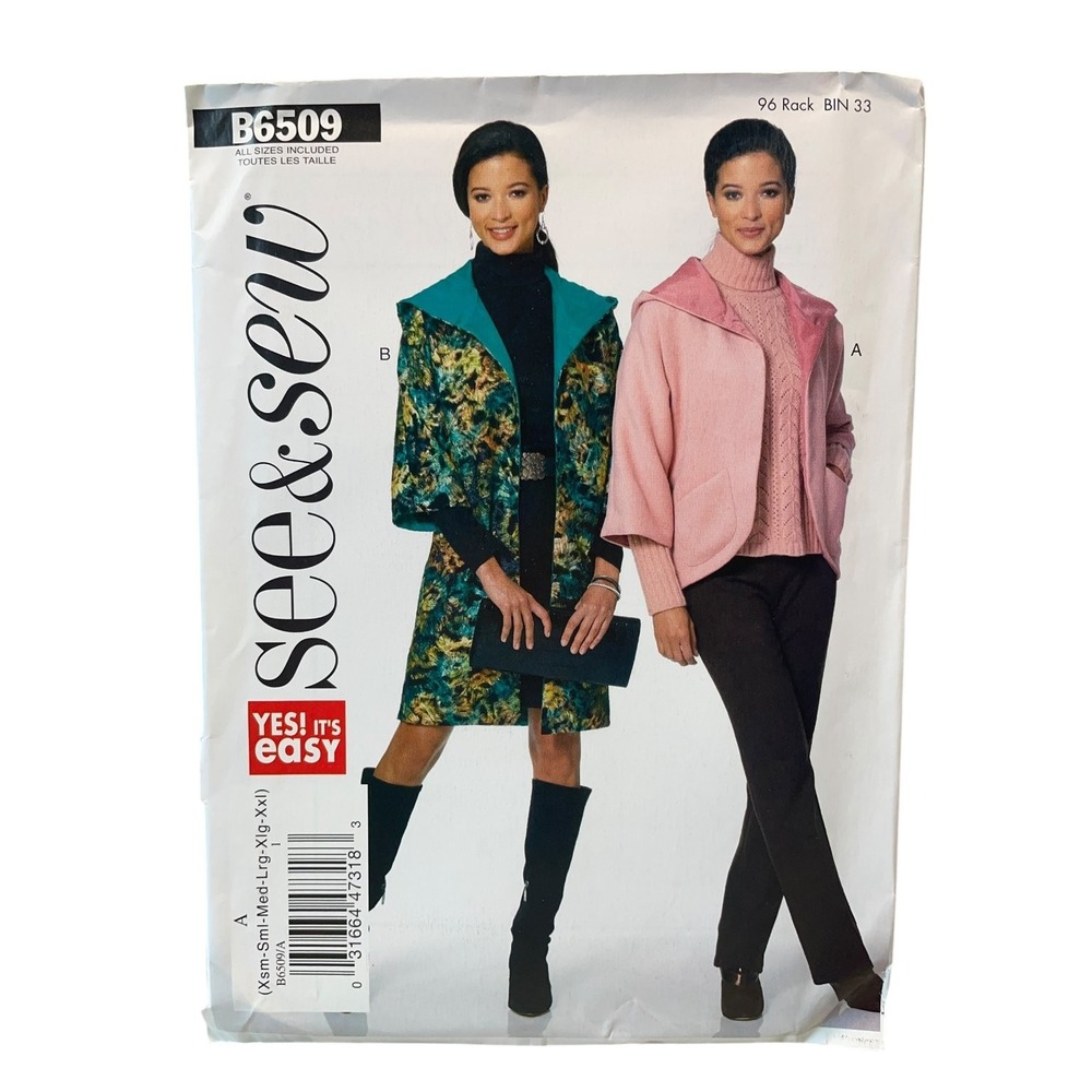 Butterick Sewing Pattern Misses XS-XXL B6509 Hooded Jacket Loose Fit Uncut FF
